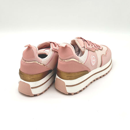 Gilly Sneakers Donna Con Zeppa E Lacci Rosa Scarpe Da Ginnastica Plateau Ecopelle