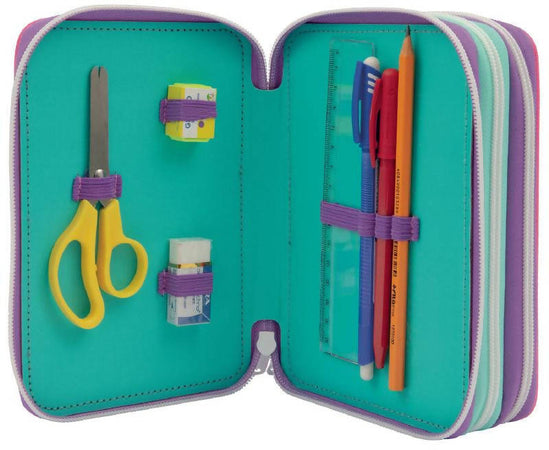 Giochi preziosi Barbie Astuccio per La Scuola 3 Zip Astuccio Bambine Fantasia Barbie E Unicorno Con 18 Matite, 18 Pennarelli, 1 Temperino, 1 Gomma E Molto Altro