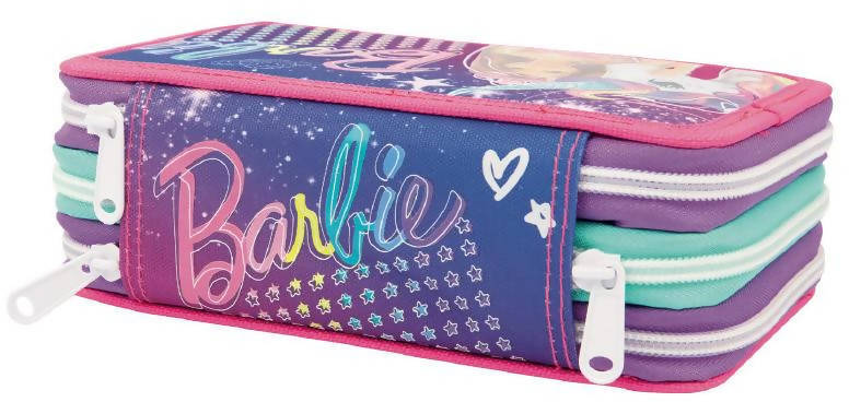 Giochi preziosi Barbie Astuccio per La Scuola 3 Zip Astuccio Bambine Fantasia Barbie E Unicorno Con 18 Matite, 18 Pennarelli, 1 Temperino, 1 Gomma E Molto Altro