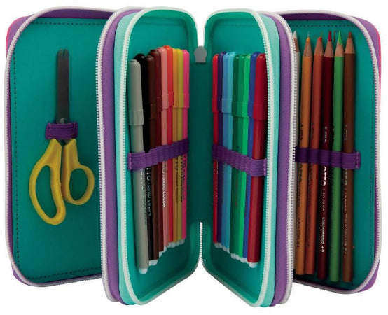 Giochi preziosi Barbie Astuccio per La Scuola 3 Zip Astuccio Bambine Fantasia Barbie E Unicorno Con 18 Matite, 18 Pennarelli, 1 Temperino, 1 Gomma E Molto Altro