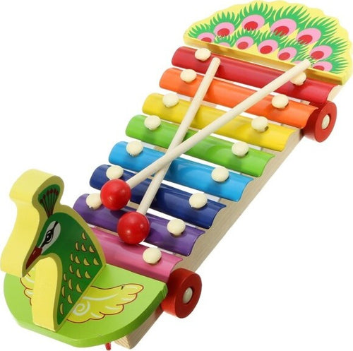 Gioco-Giocattolo-Pavone-Musicale-Xilofono-Per-Bambini-In-Legno-8-Piastre