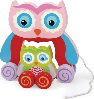 Gioco-Gufetto-Legno-Trainabile-Gufo-Giocattolo-Per-Bambini-Da-Tirare-18cm-Rosa