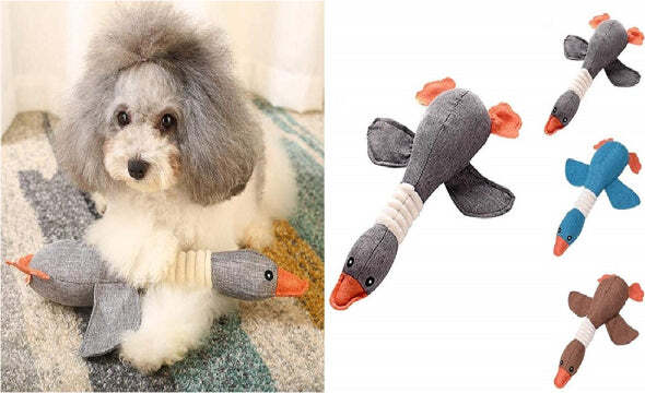 Gioco-Peluche-Anatra-Morbido-30x21-Cm-In-Stoffa-Per-Cani-Cane-Gatti-Morde-Denti