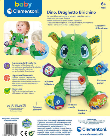 Gioco Peluche Bambini Clementoni Drago Interattivo Dragon Interactive Plush Peluche Educativo Con Suoni E Luci 6 Mesi+ 17392 Giochi e giocattoli/Peluche/Animali di peluche Sanitaria Gioia del Bimbo - Villa San Giovanni, Commerciovirtuoso.it