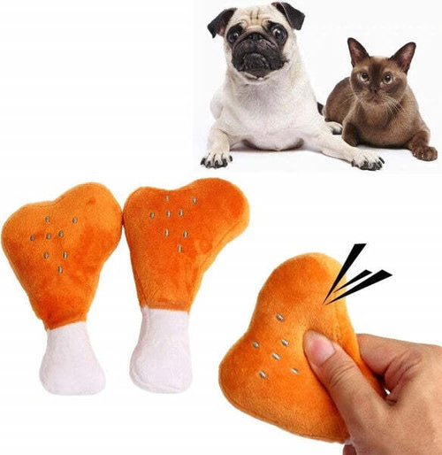 Gioco-Peluche-Coscia-Di-Pollo-Morbido-Con-Suono-Stridulo-In-Tessuto-Per-Cane-Denti