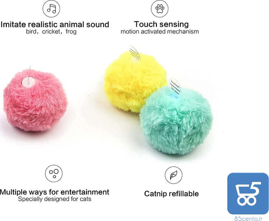 Gioco per Gatti 3 Palline di Peluche Morbide e Interattive con 3 Suoni Realistici per Animali Domestici Stimolano l'istinto