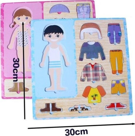 Gioco-Puzzle-In-Legno-Creativo-Vestire-Vestiti-Bambino-Bambina