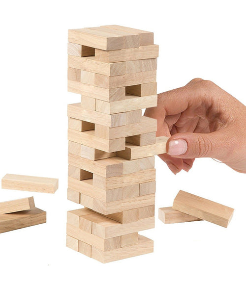 Gioco Societa' Da Tavolo Jenga Torre Legno 28x8cm 57 Mattoncini Giochi Abilita'