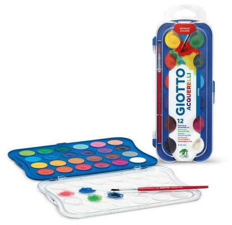 Giotto Acquarelli Colori ad Acquerello ø 23 mm Per Bambini Pastiglie di Acquarello Colorate Pennello incluso Set Acquarelli GIOTTO