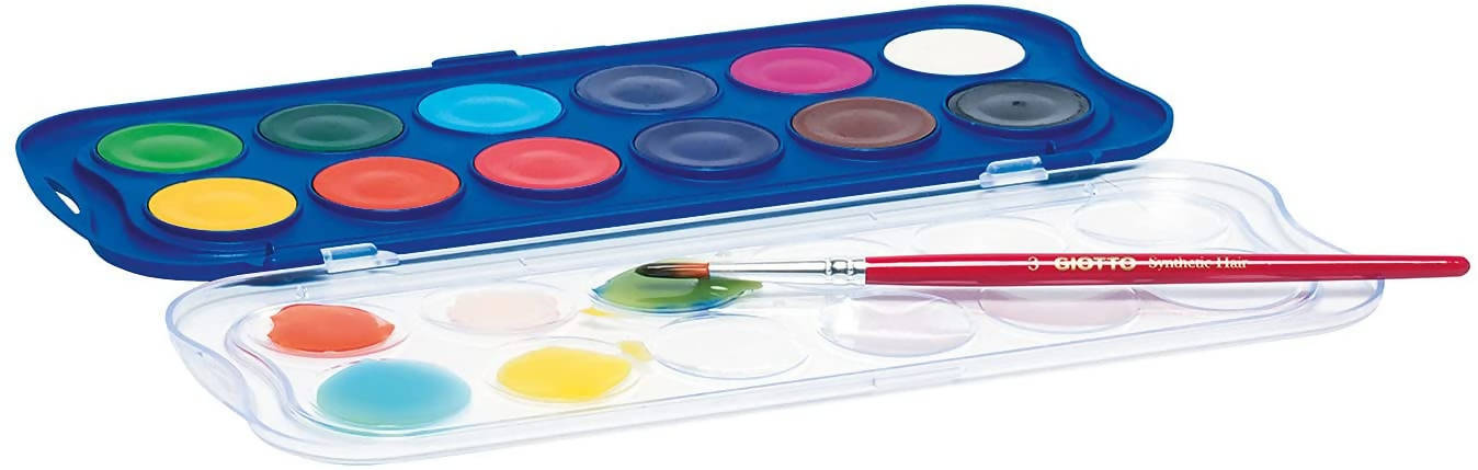 Giotto Acquarelli Colori ad Acquerello ø 23 mm Per Bambini Pastiglie di Acquarello Colorate Pennello incluso Set Acquarelli GIOTTO