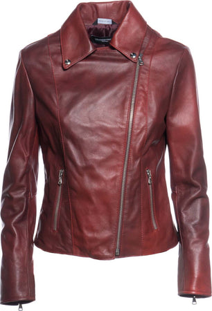Giselle---Chiodo-Donna-Bordeaux-in-vera-pelle