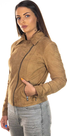 Giselle---Chiodo-Donna-Miele-in-vera-pelle-camoscio