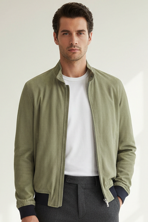 Giubbino in pelle uomo - Minoronzoni 1953 - pelle scamosciata verde