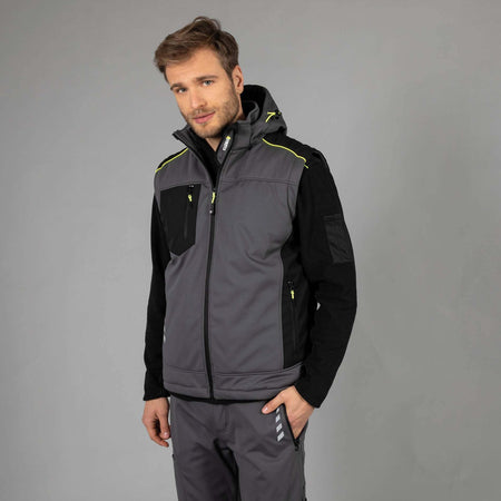 Giubbotto Da Lavoro Uomo Giacca Grigia Softshell 3 Strati Invernale Maniche Rimovibili Impermeabile Giubbotto Imbottito Losanna James Ross Collection Jrc Cappuccio Antipioggia Termico