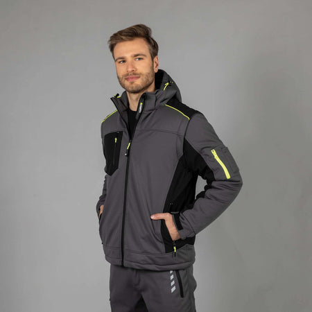 Giubbotto Da Lavoro Uomo Giacca Grigia Softshell 3 Strati Invernale Maniche Rimovibili Impermeabile Giubbotto Imbottito Losanna James Ross Collection Jrc Cappuccio Antipioggia Termico