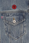 ICE CREAM Giubbotto Jeans Uomo Check Lined Denim Trucker Jacket Vintage Wash Blue da uomo