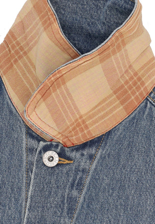 ICE CREAM Giubbotto Jeans Uomo Check Lined Denim Trucker Jacket Vintage Wash Blue da uomo