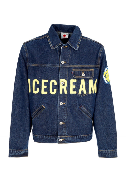 ICE CREAM Giubbotto Jeans Uomo Icecream Cowboy Denim Trucker Jacket Indigo da uomo