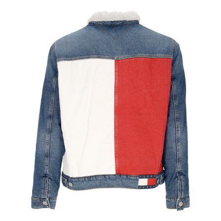Tommy Hilfiger Giubbotto Jeans Uomo Regular Sherpa Flag Trucker Jacket Denim Medium da uomo