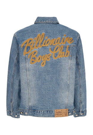 BILLIONAIRE BOYS CLUB Giubbotto Jeans Uomo Script Logo Denim Jacket Mid Wash Blue da uomo