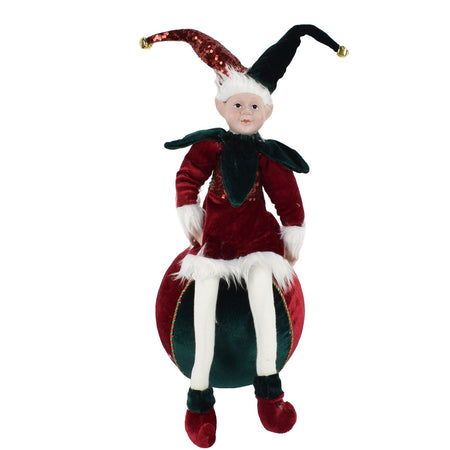 Pupazzo in Velluto Rosso "Giullare Seduto" decorazione natalizia h 50 cm