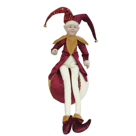 Pupazzo in Velluto Rosso "Giullare Seduto" decorazione natalizia h 50 cm
