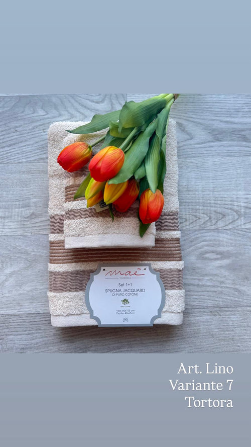 Set Asciugamani 1+1 Via Roma 60 Lino – Spugna di Cotone Jacquard 420 gr/m²