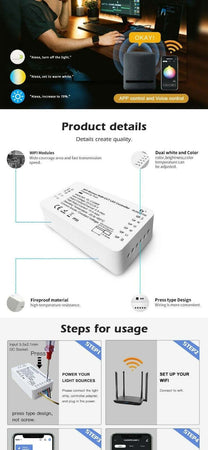 Gledopto RGB CCT striscia LED controller wifi GL-C-008 vocale/controllo WIFI DC 12-24 V Illuminazione/Strisce LED Zencoccostore - Formia, Commerciovirtuoso.it