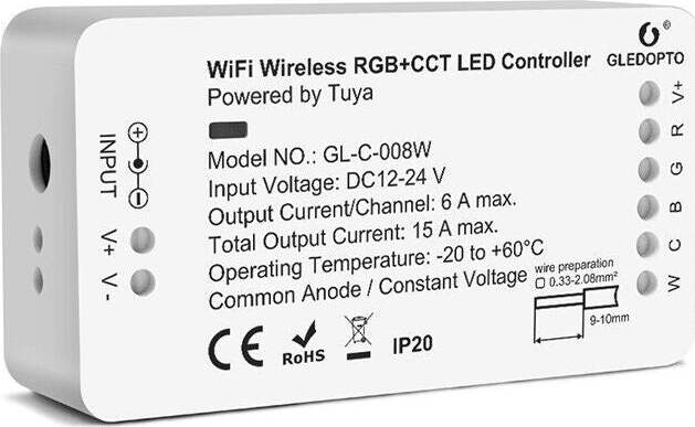 Gledopto RGB CCT striscia LED controller wifi GL-C-008 vocale/controllo WIFI DC 12-24 V Illuminazione/Strisce LED Zencoccostore - Formia, Commerciovirtuoso.it