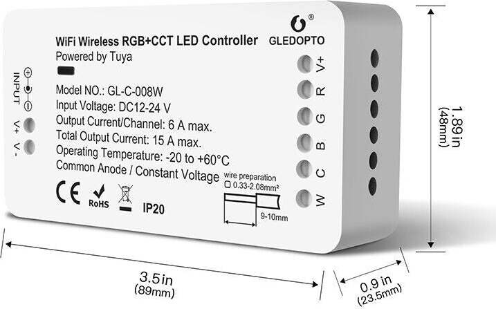 Gledopto RGB CCT striscia LED controller wifi GL-C-008 vocale/controllo WIFI DC 12-24 V Illuminazione/Strisce LED Zencoccostore - Formia, Commerciovirtuoso.it