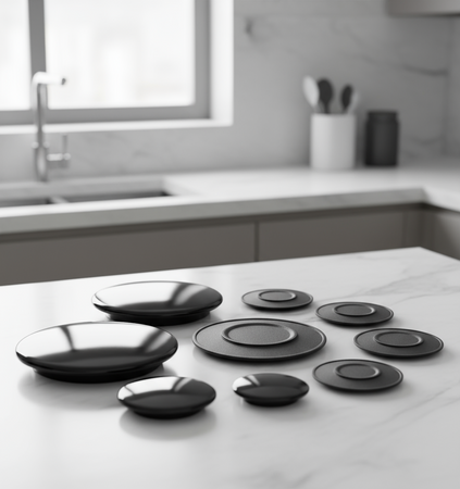 GLEM GAS - SERIE KIT 4 PIATTELLI SPARTIFIAMMA BRUCIATORI CUCINA 4 FUOCHI NERI