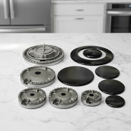 GLEM GAS KIT 5 BRUCIATORI +PIATTELLI SPARTIFIAMMA 4FUOCHI + TRIPLA CORONA