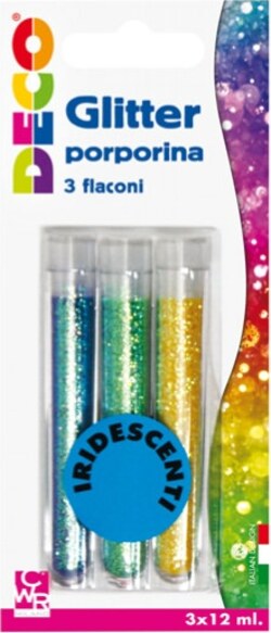 Glitter grana fine - 12 ml - colori assortiti iridescenti - Deco - blister 3 flaconi Casa e cucina/Hobby creativi/Materiali per hobby creativi/Glitter Eurocartuccia - Pavullo, Commerciovirtuoso.it