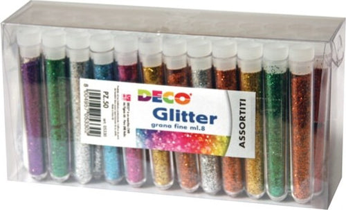 Glitter grana fine - 12ml - colori assortiti - DECO - blister 50 flaconi Casa e cucina/Hobby creativi/Materiali per hobby creativi/Glitter Eurocartuccia - Pavullo, Commerciovirtuoso.it