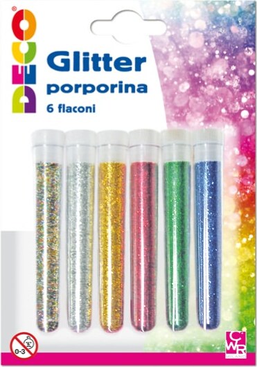 Glitter grana fine - 12ml - colori assortiti - DECO - blister 6 flaconi Casa e cucina/Hobby creativi/Materiali per hobby creativi/Glitter Eurocartuccia - Pavullo, Commerciovirtuoso.it