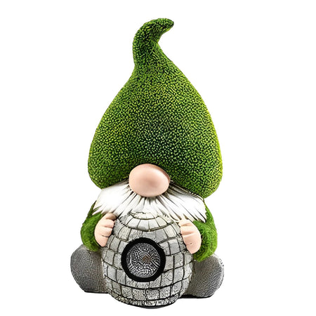 Gnomo da giardino con faretto in poliresina per esterno h 39 cm