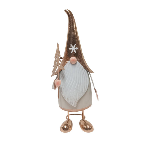 Gnomo natalizio in latta color oro decorazione natalizia h 35 cm