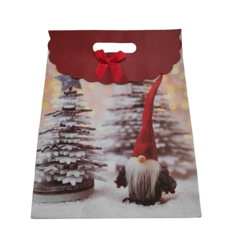 Busta sacchetto design gnomo di natale con albero per decorazioni e regali natalizi
