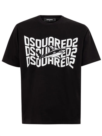 DSQUARED2 T-Shirt Over nera con stampa logo Dsquared2 da uomo