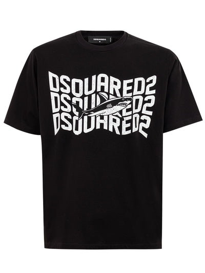 DSQUARED2 T-Shirt Over nera con stampa logo Dsquared2 da uomo