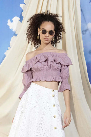 Goa Goa Top A Fascia Donna In Sangallo Scollo Dritto Top Elasticizzato Con Volant Manica Lunga 100% Cotone Moda/Donna/Abbigliamento/T-shirt top e bluse/Canotte e top You Store - Messina, Commerciovirtuoso.it
