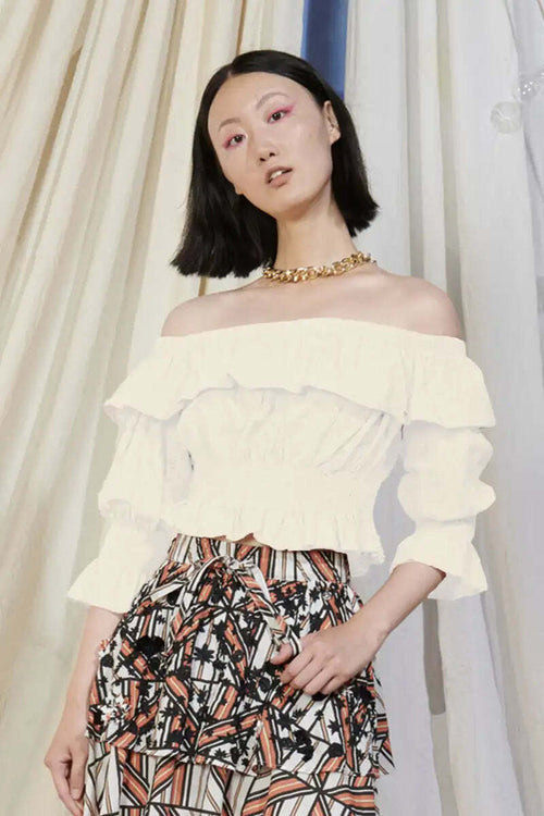 Goa Goa Top A Fascia Donna In Sangallo Scollo Dritto Top Elasticizzato Con Volant Manica Lunga 100% Cotone Moda/Donna/Abbigliamento/T-shirt top e bluse/Canotte e top You Store - Messina, Commerciovirtuoso.it