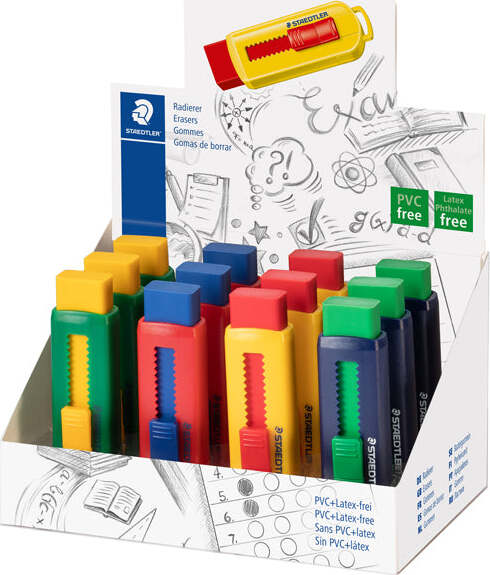 Gomma a scorrimento eraser - involucro colori vivaci assortiti - Staedtler [multipack] 12 pezzi Cancelleria e prodotti per ufficio/Penne matite scrittura e correzione/Correttori e gomme/Gomme Eurocartuccia - Pavullo, Commerciovirtuoso.it