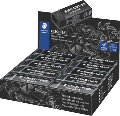 Gomma Rasoplast - 63 x 13 x 23 mm - nero per matita - Staedtler - box 20 pezzi Cancelleria e prodotti per ufficio/Penne matite scrittura e correzione/Correttori e gomme/Gomme Eurocartuccia - Pavullo, Commerciovirtuoso.it