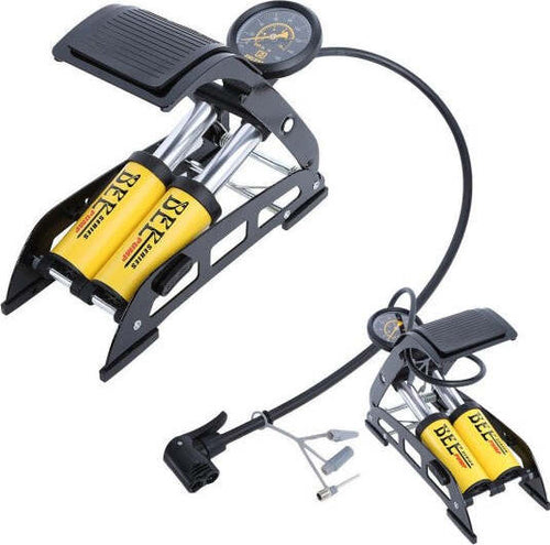 Gonfiatore-Pompa-A-Pedale-Manometro-A-2-Cilindri-Bici-Auto-Moto-10-Bar-160-Psi