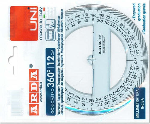 Goniometro Uni - 360gradi - 12cm - Arda Cancelleria e prodotti per ufficio/Archivio ufficio e accessori per scrivania/Strumenti di misura/Goniometri e squadre Eurocartuccia - Pavullo, Commerciovirtuoso.it
