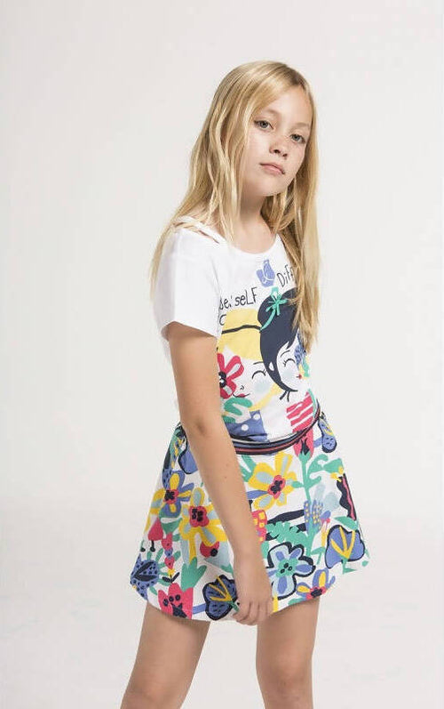 Gonna Estiva Bimba Colorata Stampa Fiori Gonnellina Vita Alta Elastico in Vita Sportiva Bambina Estate 93% Cotone Gonnella Multicolor gonna bambina/ragazza Piccole Canaglie - Tropea, Commerciovirtuoso.it