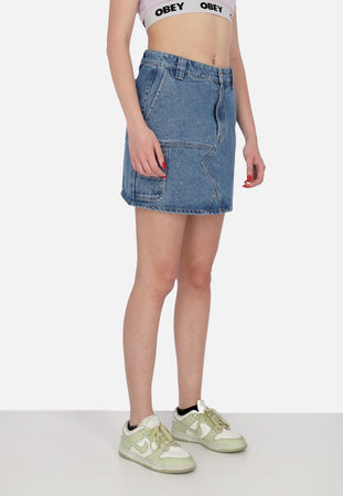 OBEY Gonna Corta Donna W Rebuilt Carpenter Skirt Light Indigo da donna