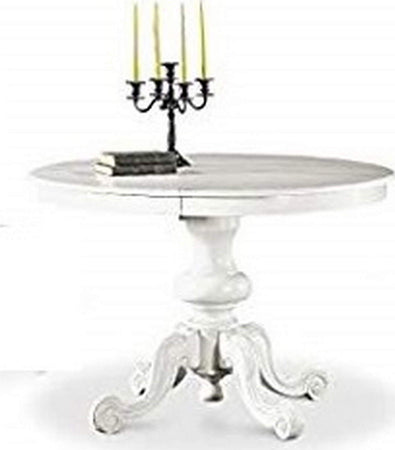 GORDON---tavolo-da-pranzo-allungabile-in-legno-massello-tondo-120/158-Bianco-Milani-Home