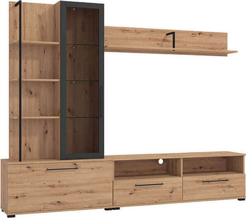 GRACIE---parete-attrezzata-con-anta,-vetrina-e-due-cassetti-moderna-minimal-in-legno-cm-229,5-x-35-x-182,5-h-Antracite-Milani-Home